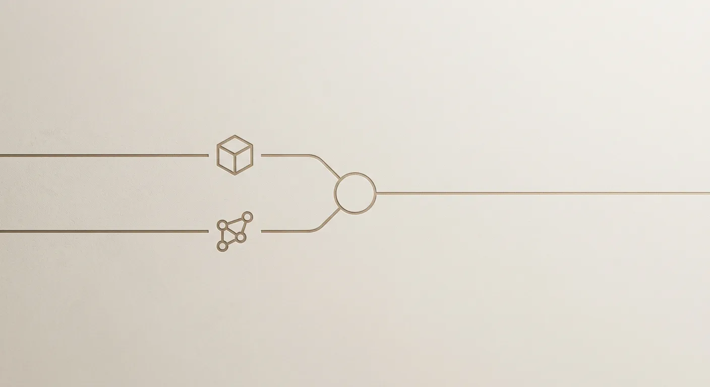 Architectural blueprint showing a dual-index RAG system with vector database and knowledge graph running in parallel during ingestion and query routing