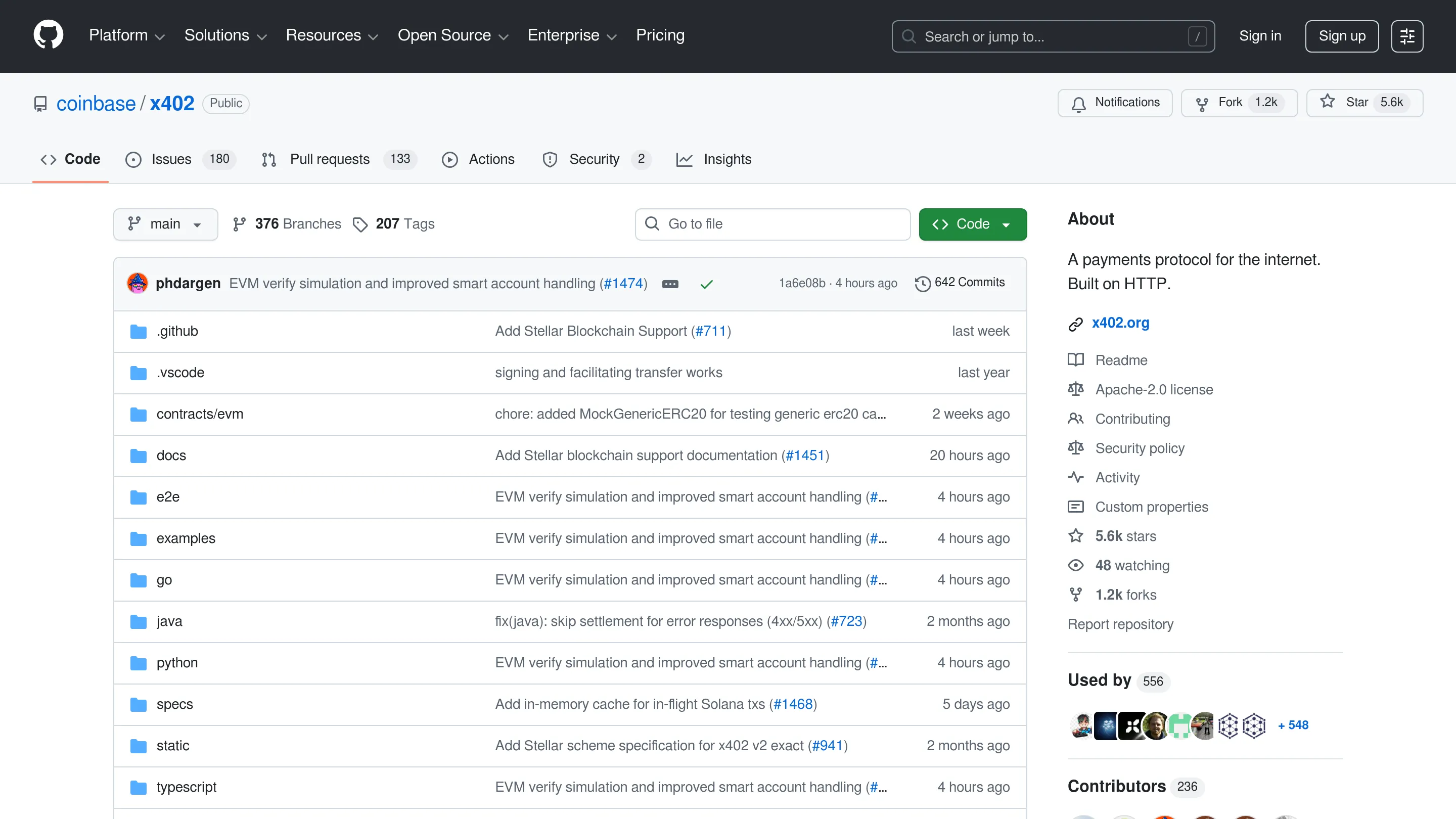 x402 GitHub repository showing protocol specification and open-source implementation details